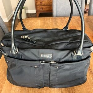TUMI Voyageur Cortina Nylon and Leather Boarding Tote Black/Silver